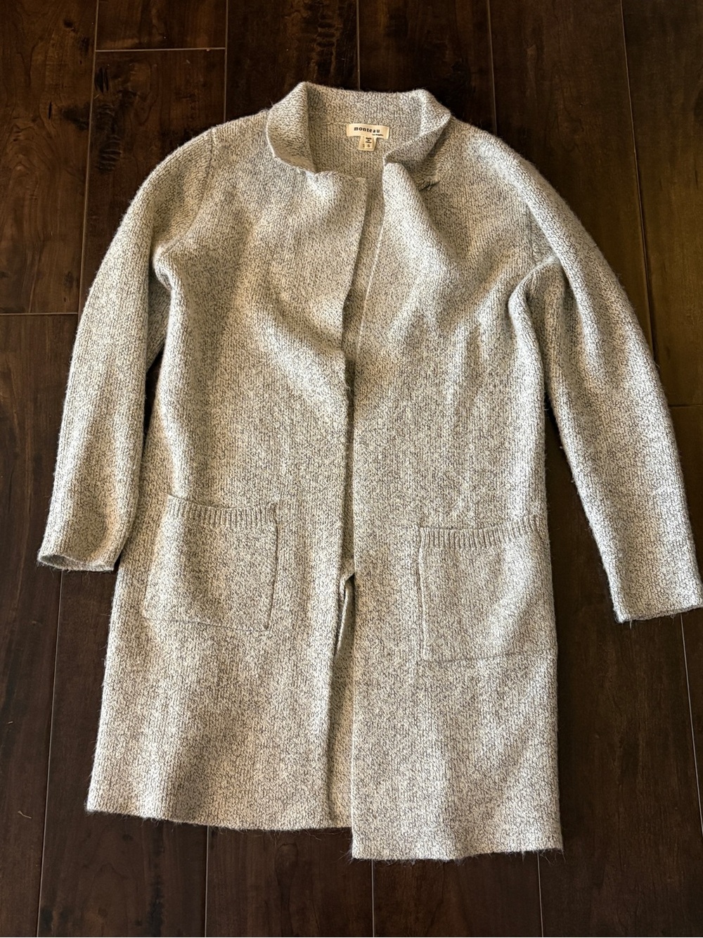 Monteau Textured Knit Longline Cardigan Coatigan | Size S | Neutral Gray - Picture 4 of 7